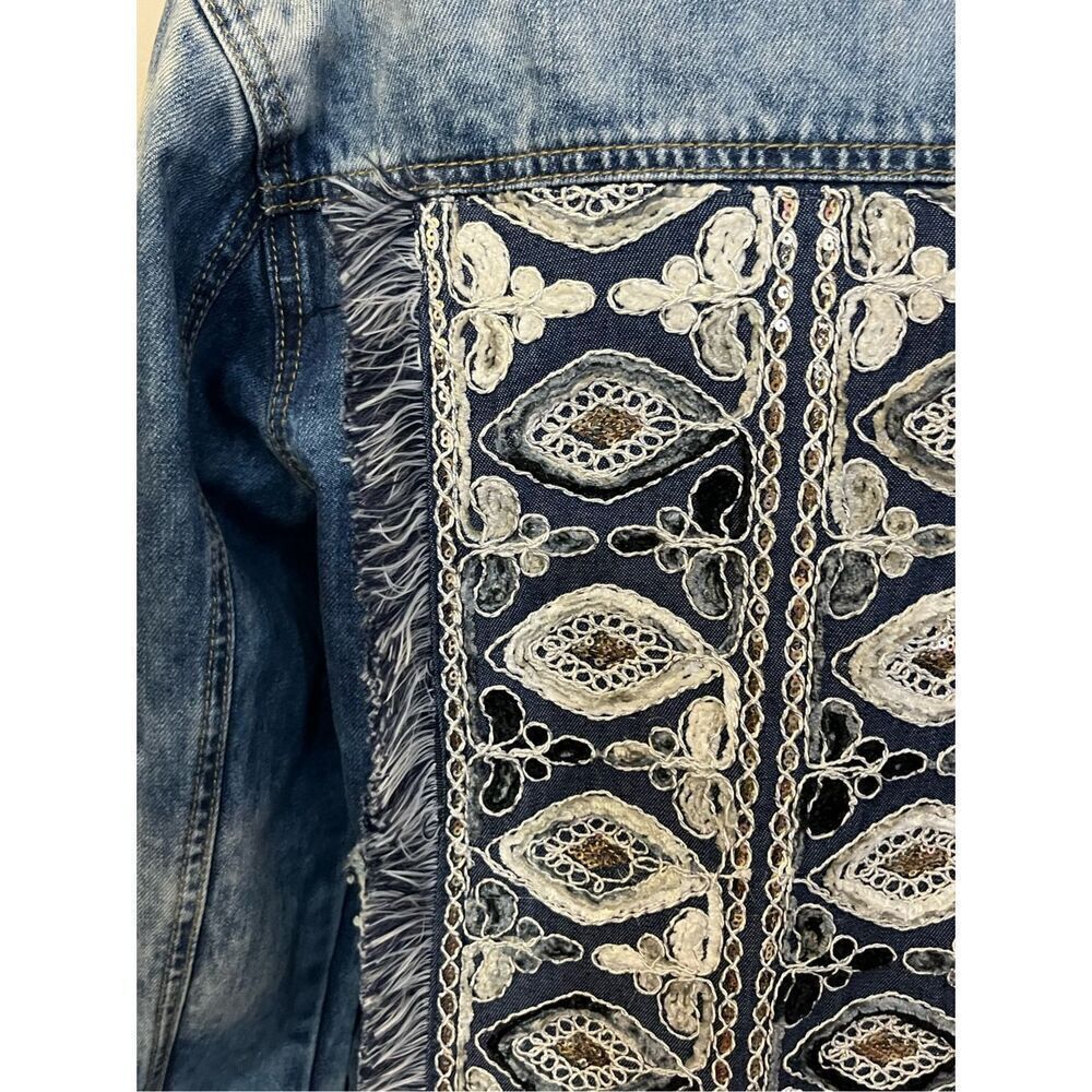 JAASE Embroidered Boho Denim Jean Jacket M - Picture 3 of 7